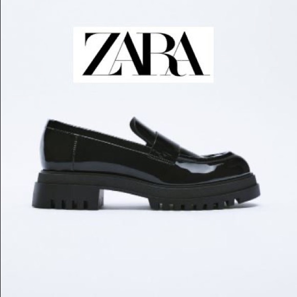 NWT Zara Black Patent Loafers - Picture 1 of 6